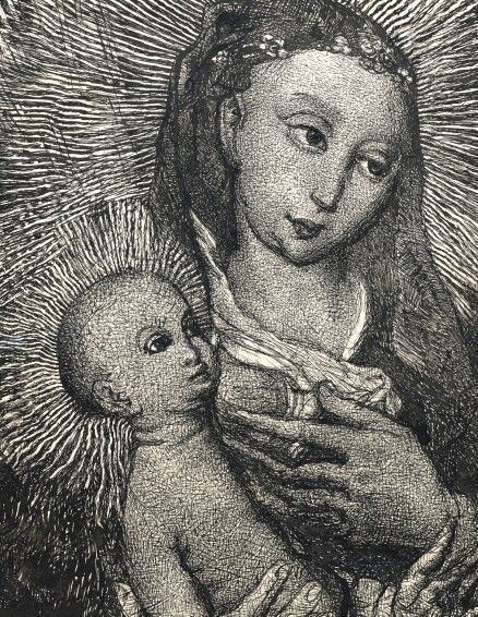 Louis Soutter (1871-1942) Vierge à l'enfant d'après Van der Weyden, circa 1930, encre de Chine sur papier