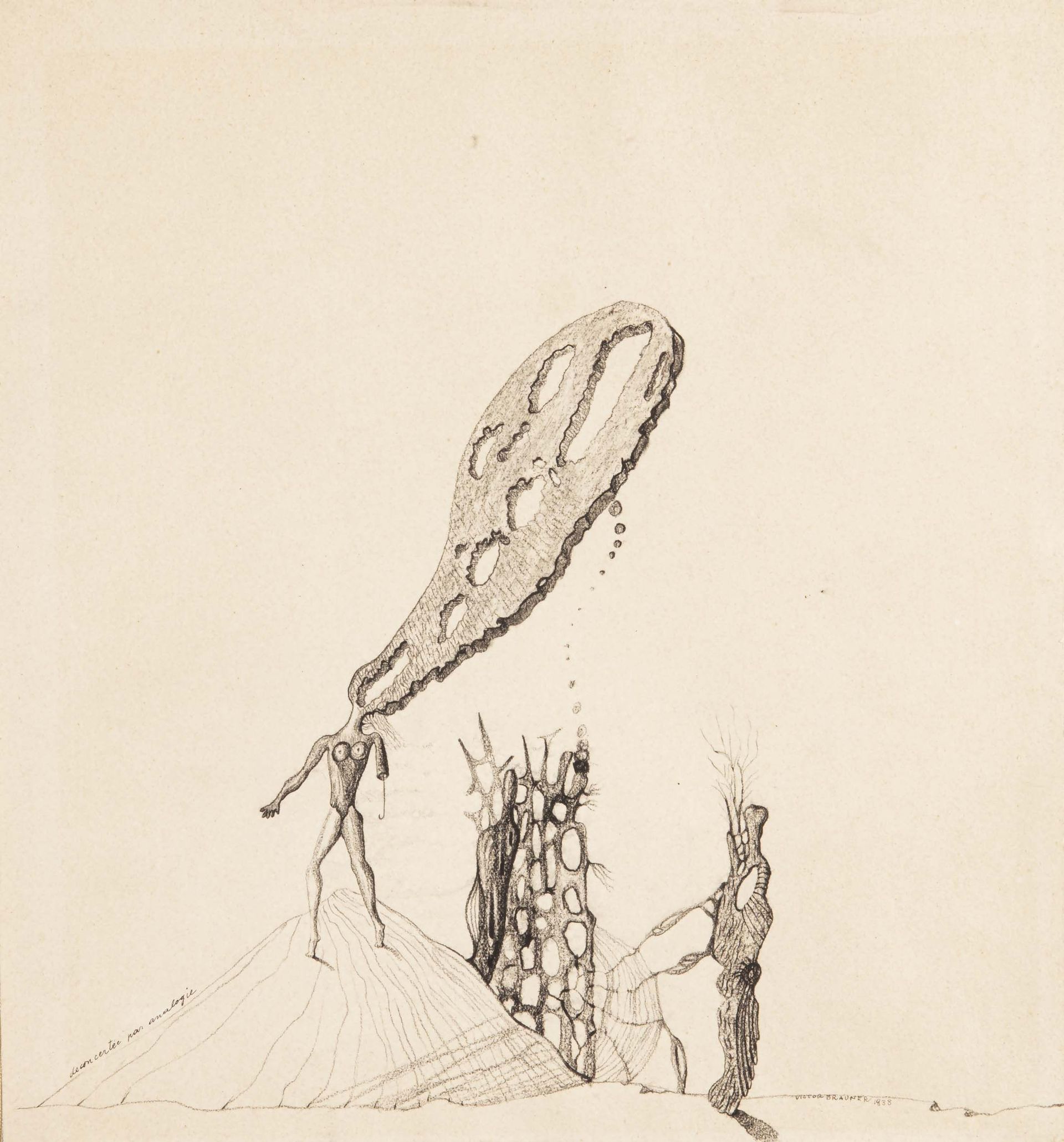 Victor Brauner (1903-1966) Déconcertée par analogie, crayon sur papier, 1933