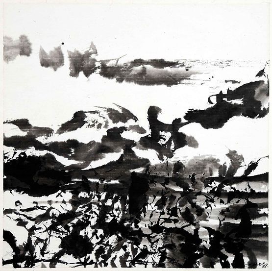 Zao Wou-Ki (1920-2013), Sans titre (paysage abstrait), encre de Chine sur papier, 1986.