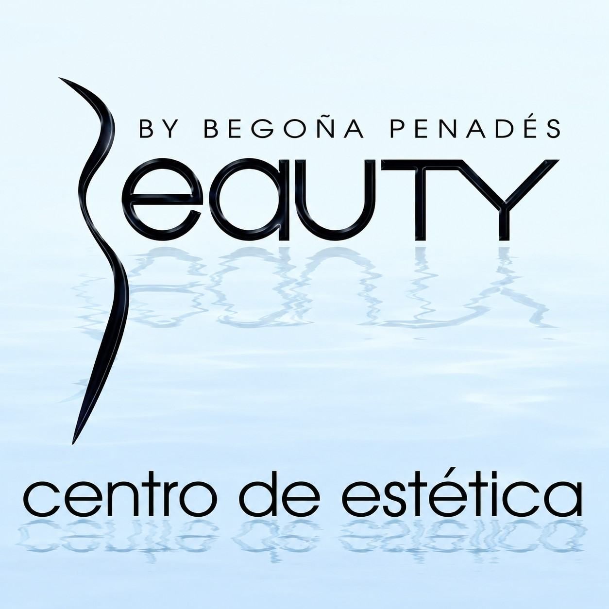Logotipo de &ldquo;Beauty&rdquo; de Bego&ntilde;a Penad&eacute;s, con &ldquo;centro de est&eacute;tica&rdquo; sobre un fondo azul claro