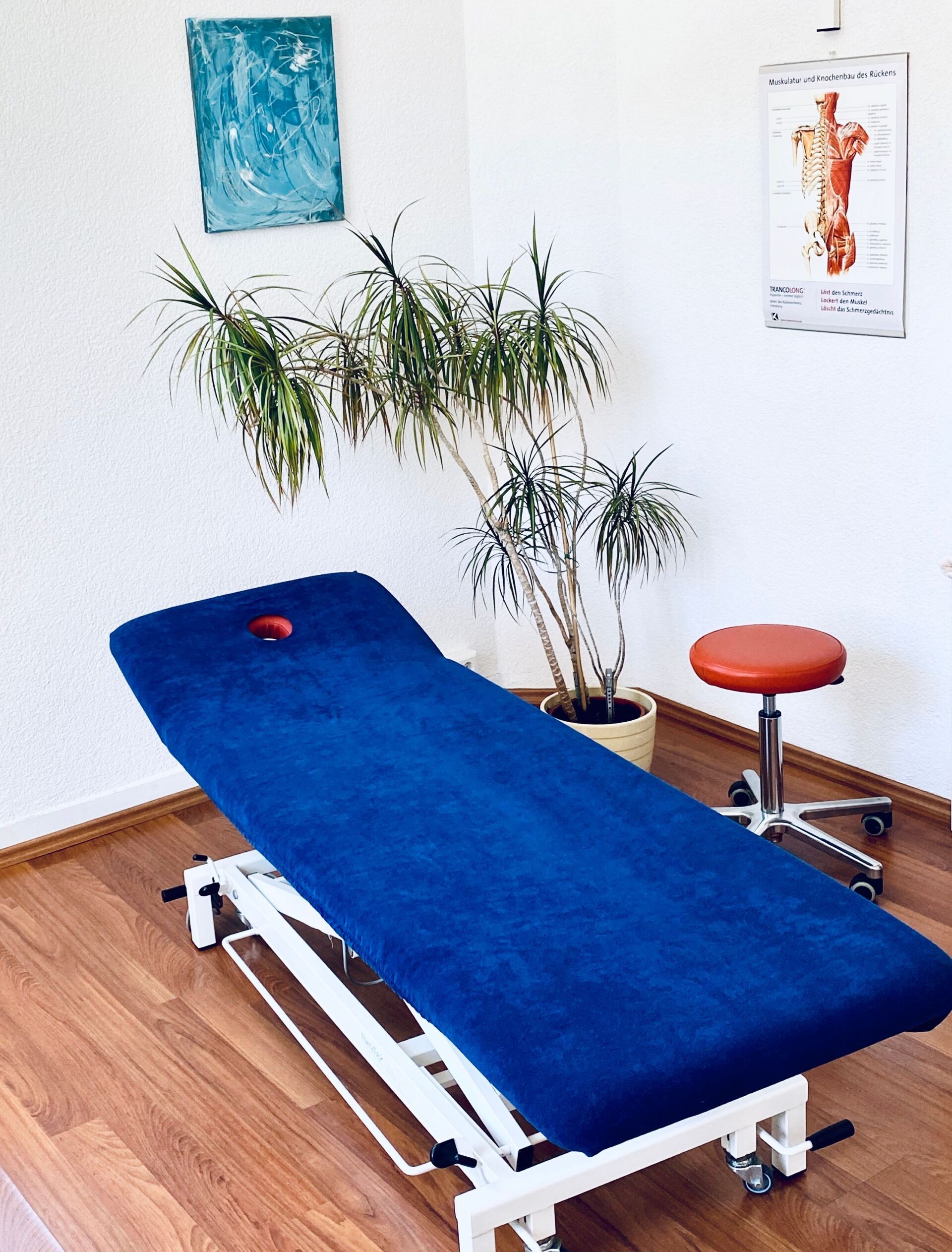 Behandlungsbett mit Praxisinfo