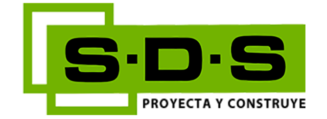 Logotipo de SDS, empresa constructora. El logotipo incluye las letras SDS en negro sobre fondo verde
