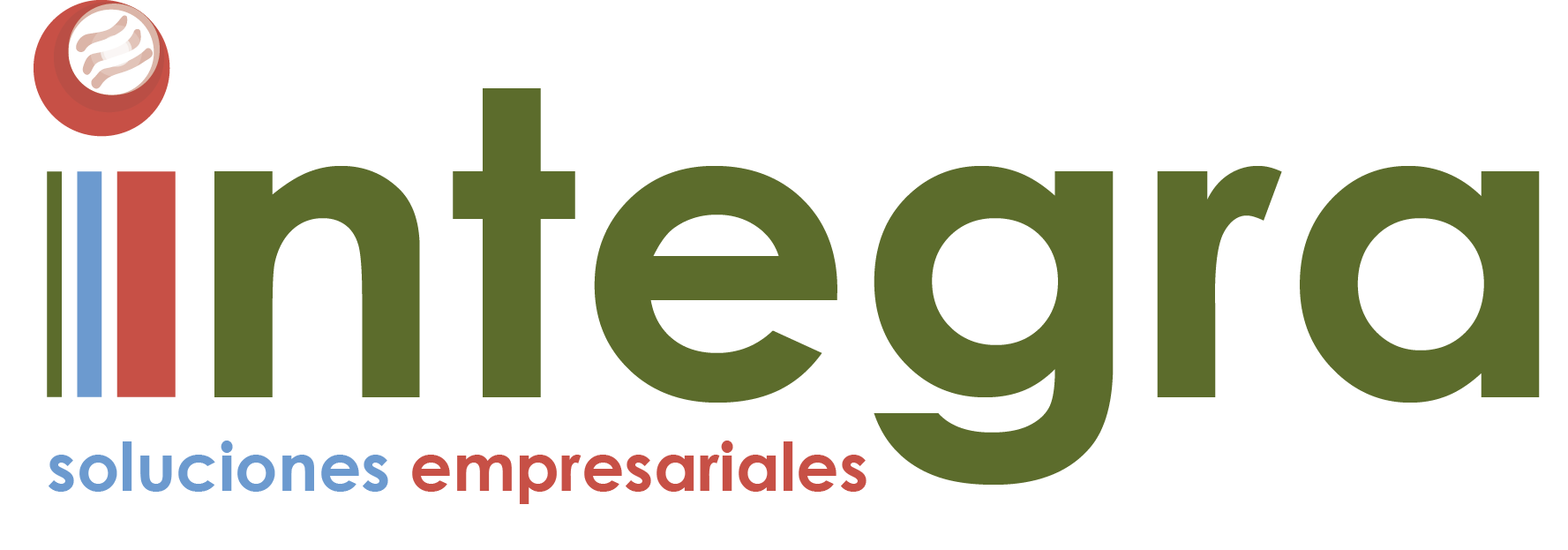 Logotipo: “Integra” en letras verdes con un ícono similar al béisbol y el texto “soluciones empresariales”.