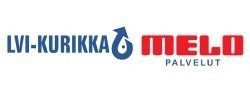 LVI-Kurikka Melo Palveluiden logo, jossa tummansininen teksti, vesipisarakuvake ja punainen teksti valkoisella taustalla.