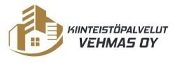 Kiinteistöpalvelut Vehmas Oy:n logo, jossa on kultainen tyylitelty rakennuskuvake ja musta teksti valkoisella taustalla.