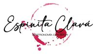 Logotipo de Espinita Clava en letra cursiva negra con un círculo de salpicaduras de pintura rosa sobre fondo blanco.