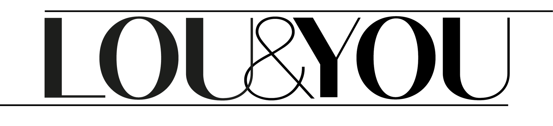 Logo „LOU & YOU“ in Schwarz, mit einer dünnen horizontalen Linie ober- und unterhalb des Textes.