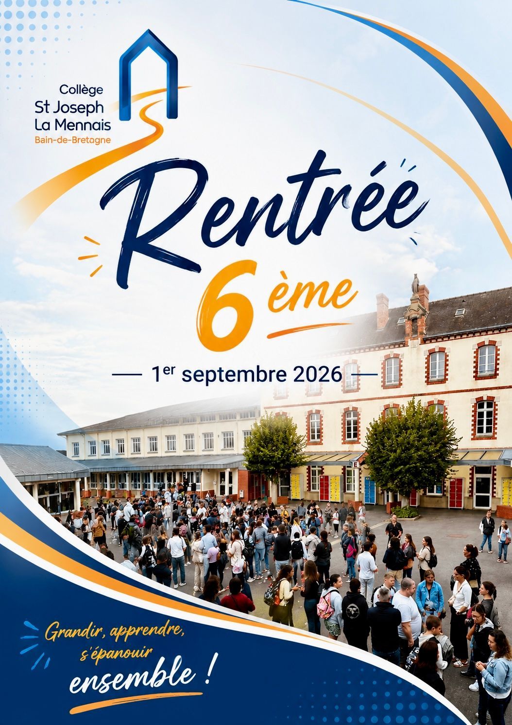 Un flyer avec une photo du collège et des élèves