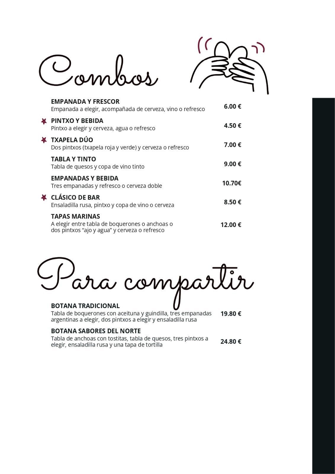 Menú con secciones de 