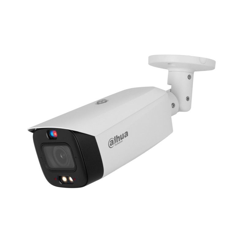 Caméra de surveillance blanche avec optique noir.