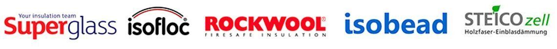 Logotipos: Superglass, Isofloc, ROCKWOOL, Isobead, Steico.net.