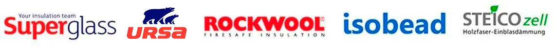 Logotipos: Superglass, Isofloc, ROCKWOOL, Isobead, Steico.net.