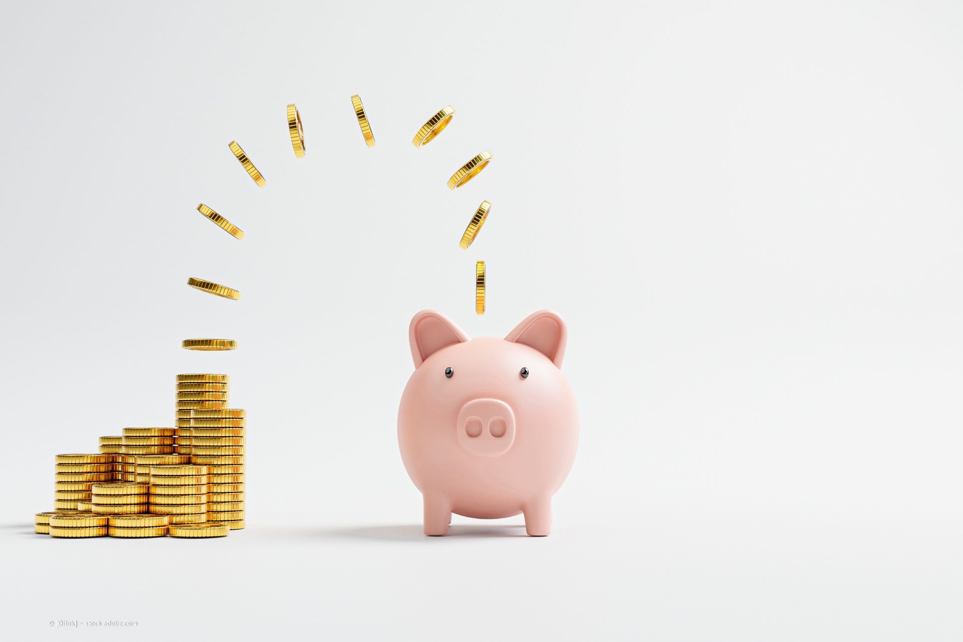 Sparschwein und aufgestapeltes Geld bei Wolfgang Krupke