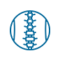Un icono azul de una columna en un círculo sobre un fondo blanco.