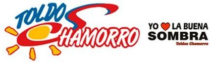 A logo for toldos chamorro with a sun and the words yo la buena sombra