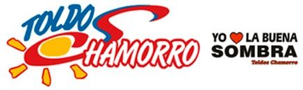 A logo for toldos chamorro with a sun and the words yo la buena sombra