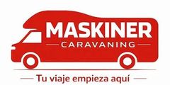Logo rojo de Maskiner Caravaning con caravana y eslogan “Tu viaje empieza aquí”