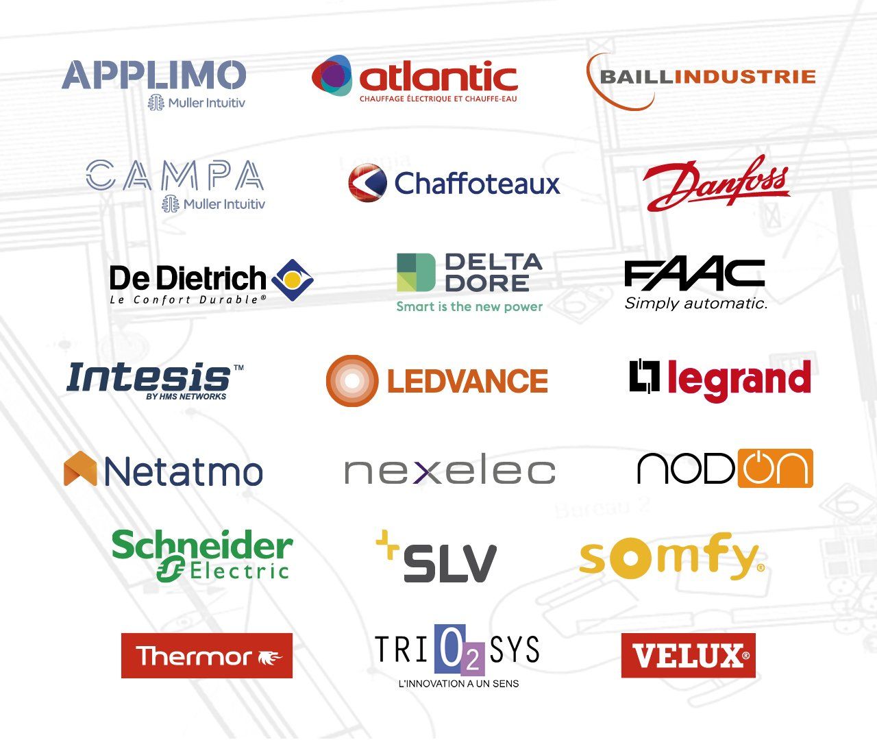 Un montage des différents logos des marques vendues par Ravinelec