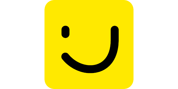 Carré jaune avec un visage noir souriant.