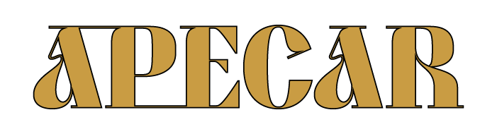 "APECAR" en fuente estilizada dorada.