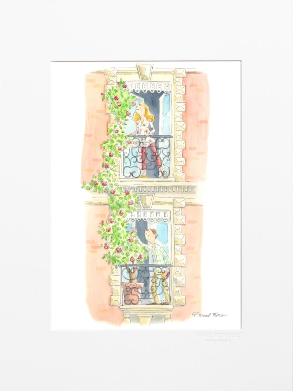 Dessin de deux voisins en appartement