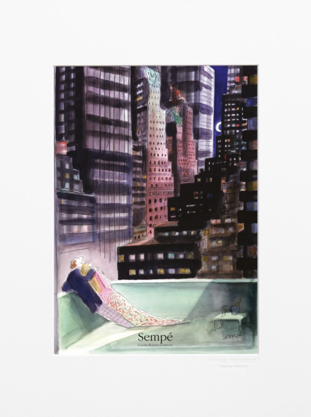 Dessin d'un couple en train de regarder le paysage urbain