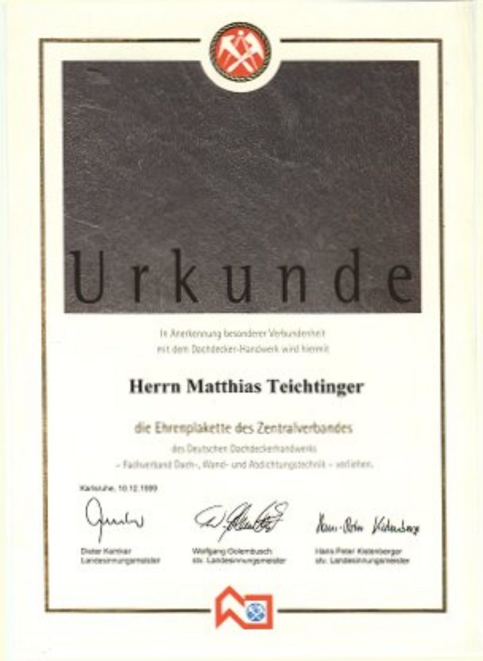 Urkunde Teichtinger Bedachung GmbH
