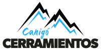 Logotipo de Canigó CERRAMIENTOS con picos de montaña estilizados en negro y azul.