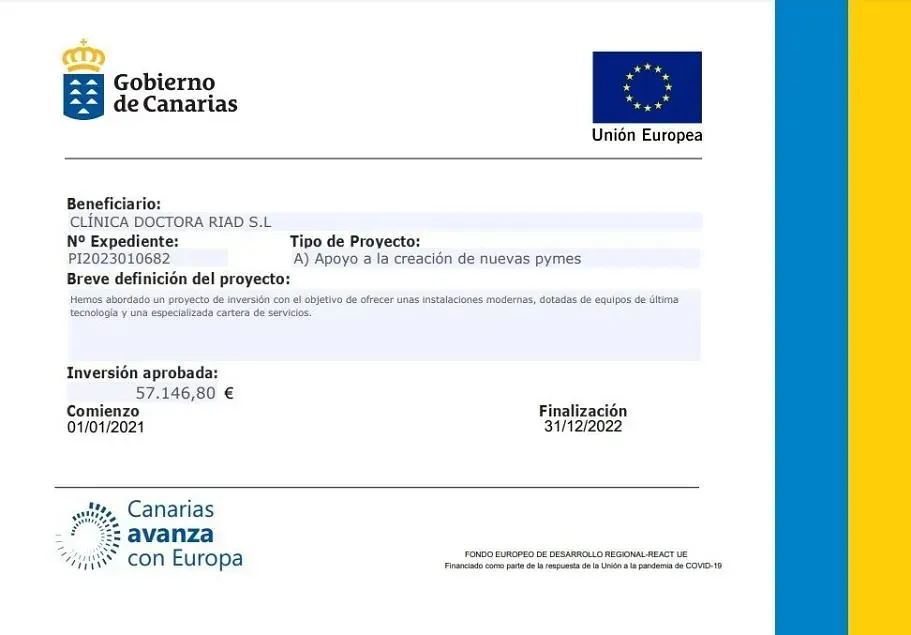 Un documento azul y amarillo que dice Canarias avanza con Europa.