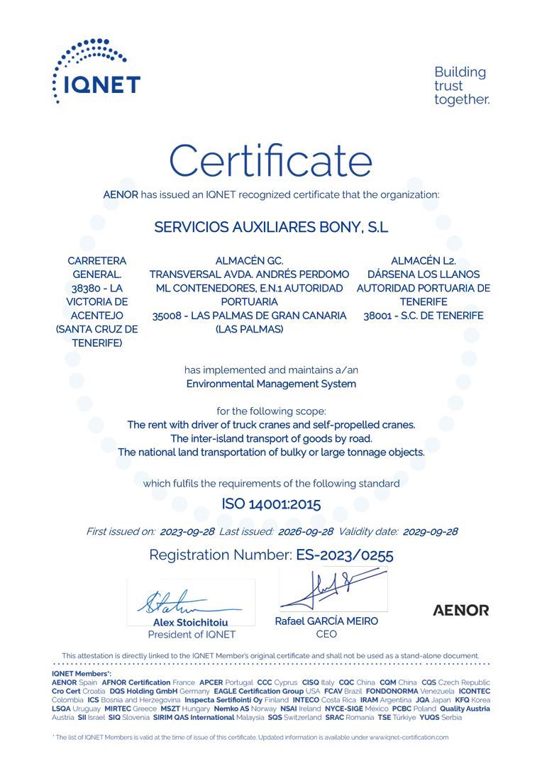 Documento certificado con texto y logotipos en color azul, que muestra las firmas y el sello de aprobación.