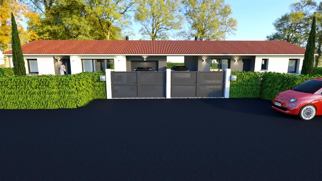 Accès à la maison, vue sur le portail d'entrée depuis la rue, en 3D