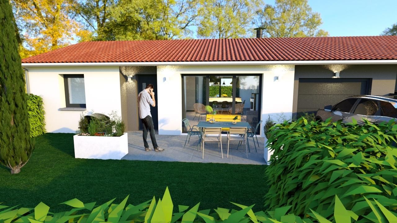 Maison individuelle vue de la terasse en 3D