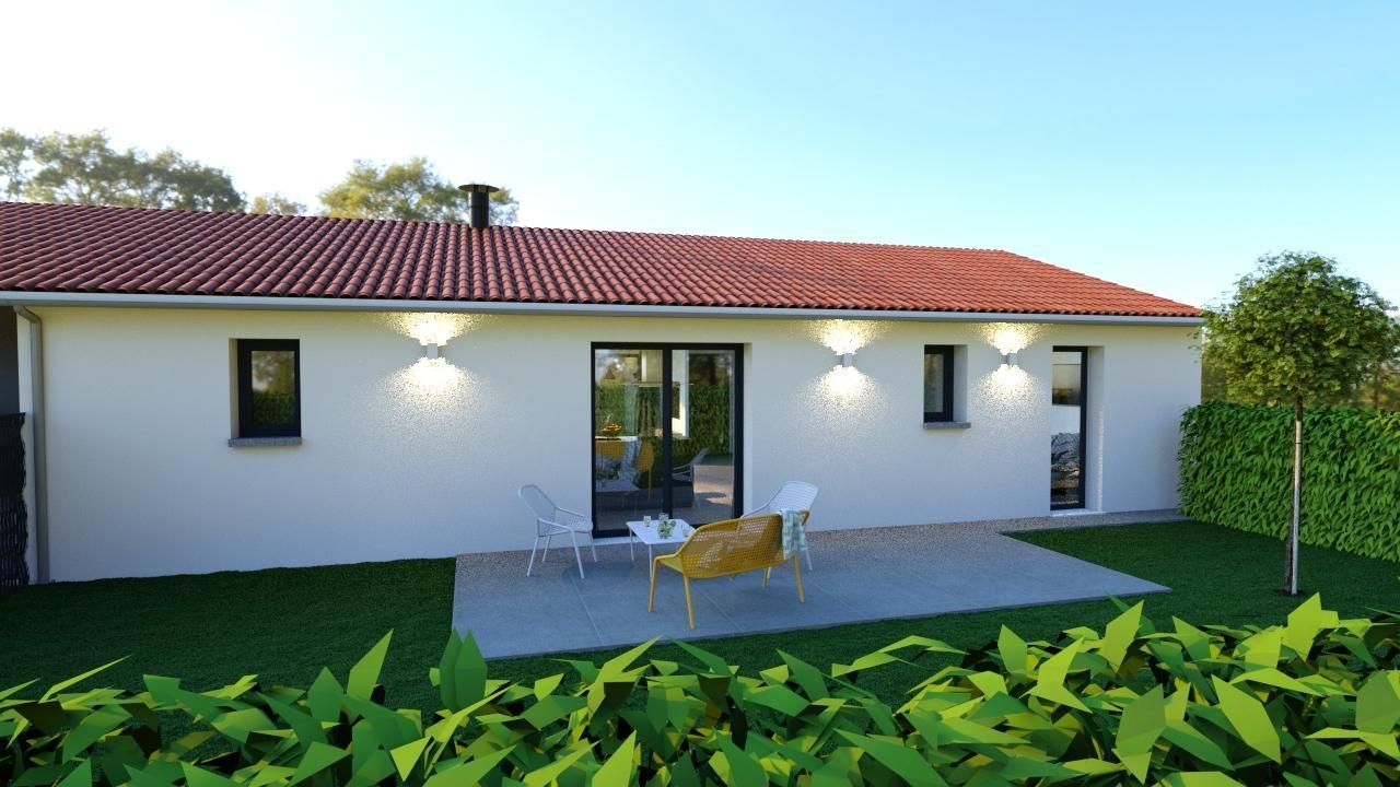 Extérieur de maison côté terrasse en 3D 