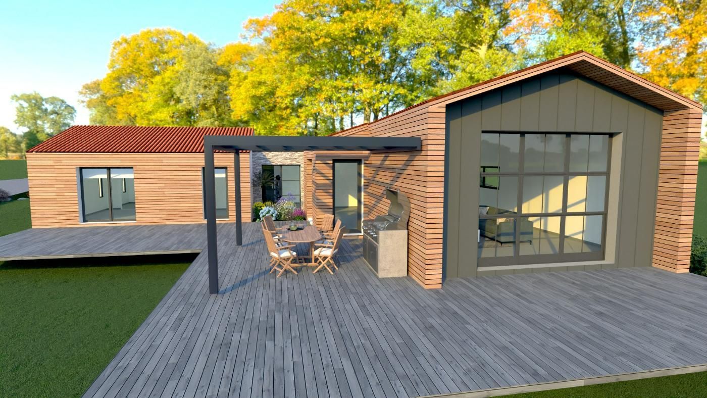 Photo 3D d'une terrasse d'une maison en bois
