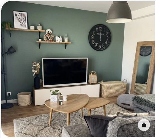 Salon cosy avec mur vert