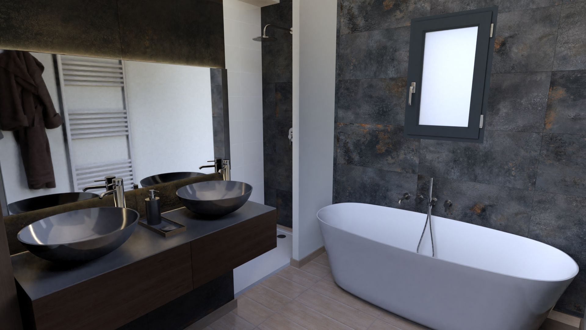 Conception 3D de salle de bains moderne