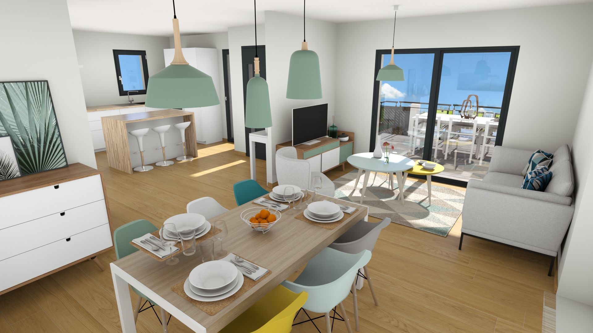 Salle à manger avec vue sur le jardin