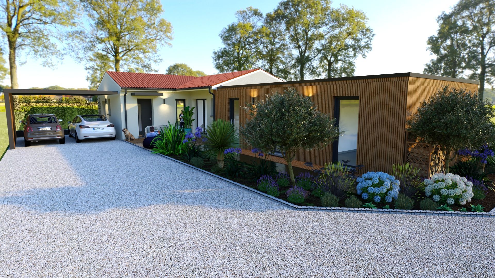 Vue sur une maison de plain-pied moderne