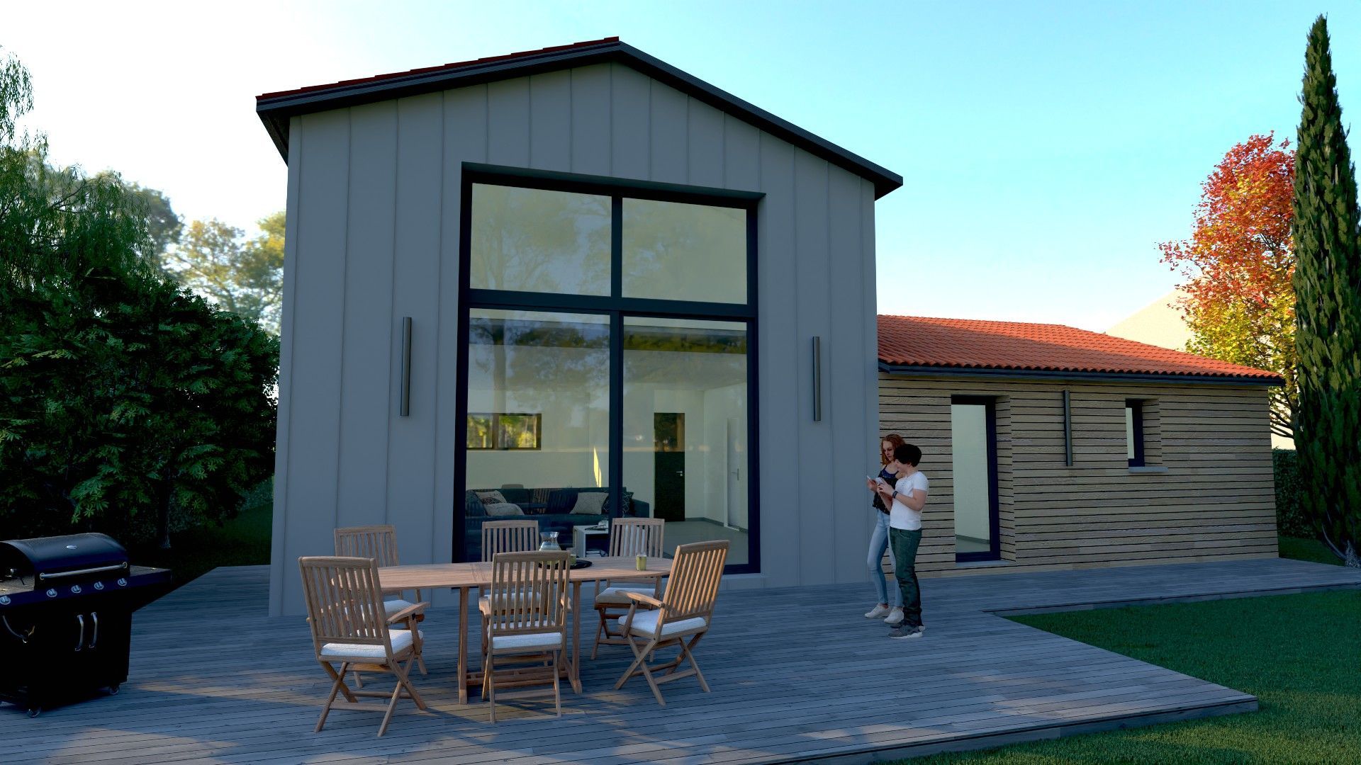 Maison en bois avec de large panneaux verticaux