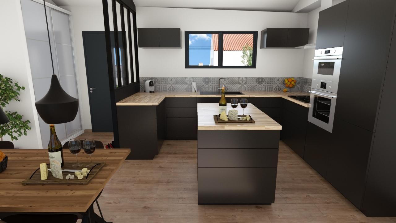 Conception 3D de l'intérieur d'une maison, vue sur une cuisine moderne et fonctionnelle