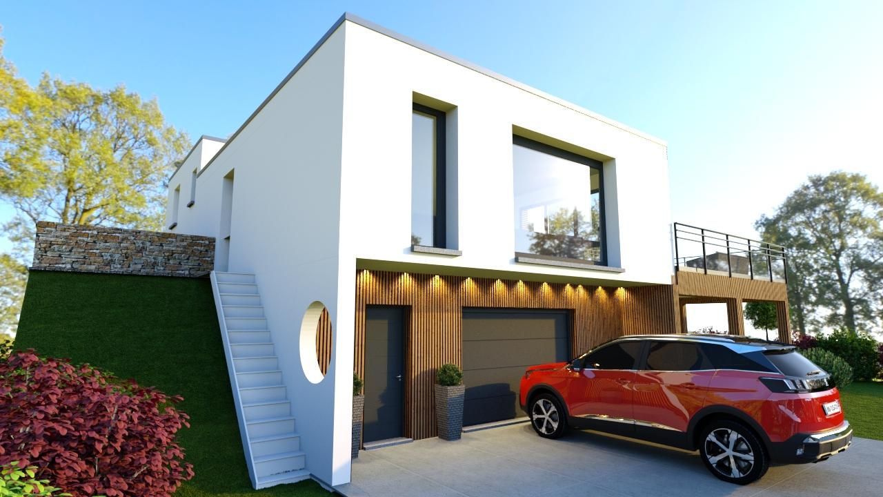 Maison sur sous sol avec garage en 3D