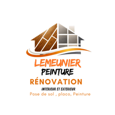 Logo de Lemeunier R&eacute;novation repr&eacute;sentant une maison stylis&eacute;e en bois et gris avec le nom de l&rsquo;entreprise en orange.