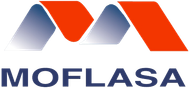 Logotipo con una "M" abstracta en azul y rojo sobre la palabra "MOFLASA" en tipografía azul marino.