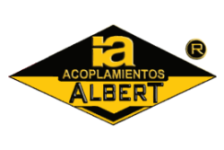 Logotipo de Acoplamientos Albert con formas de diamante amarillas y negras.