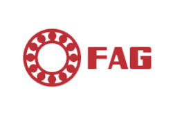 Logotipo rojo de FAG con un gráfico de un rodamiento de bolas y el texto