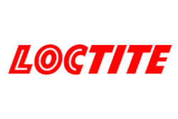 Logotipo de Loctite en rojo con contorno blanco sobre fondo blanco.