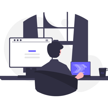 Un hombre está sentado en un escritorio con una computadora portátil y una computadora.