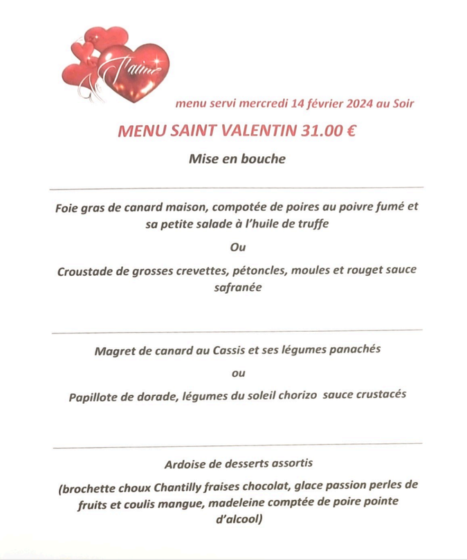 Photo menu de Saint-Valentin