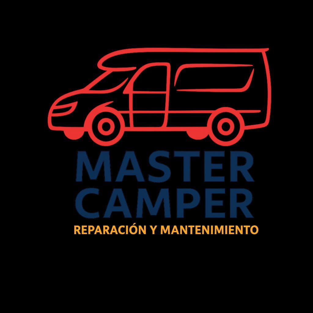 Logo of a red camper van over dark blue text 