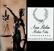 Statue of Justice, a blindfolded figure holding scales. Next to it, text: Ana Belén Molero Ortiz, Procuradora de los Tribunales.